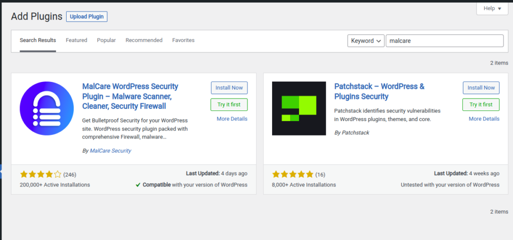 malcare wordpress security plugin