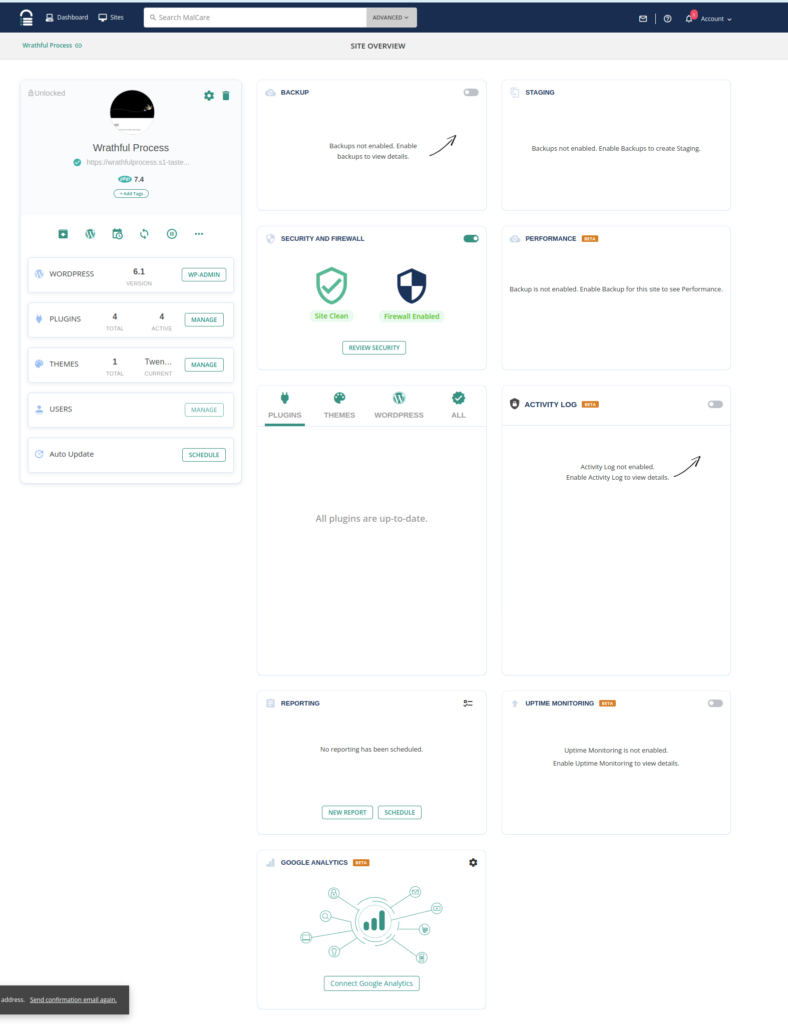 malcare dashboard